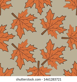 Maple leaves seamless pattern, vector drawing illustration