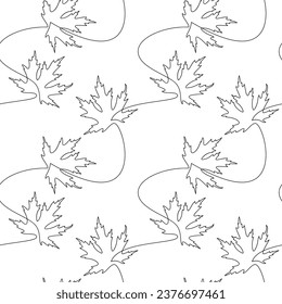 Maple leaves seamless pattern vector. Line continuous leaves drawing. Floral illustration. Botanical backdrop. Wallpaper, graphic background, fabric, textile, print, card, banner, backdrop.