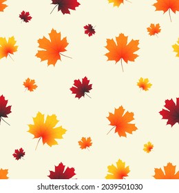 Maple leaves seamless pattern. Yellowed autumn maple leaves on a light background. Vector pattern.