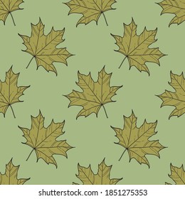 Maple leaves seamless repeat pattern background vector. Line art botanical illustration leaves.