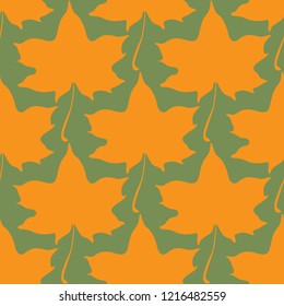 Maple leaves seamless vector green orange art background