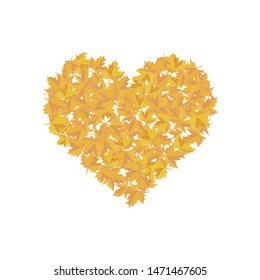 Maple leaves in the shape of heart. Vector illustration. I love autumn. Greeting card. Yellow color.