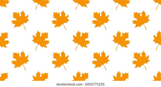 Maple leaves silhouette seamless pattern. Hand drawn fall illustrations on white background