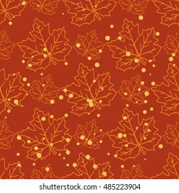 Maple leaves silhouettes on a brown background. Seamless pattern.