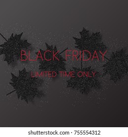 Maple leaves with text Black Friday. Vector illustration.
