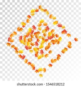 Maple leaves vector, autumn foliage on transparent background. Canadian symbol maple red orange gold dry autumn leaves. Falling tree foliage october seasonal background.