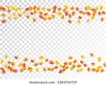Maple leaves vector, autumn foliage on transparent background. Canadian symbol maple red orange gold dry autumn leaves. Fantastic tree foliage vector november seasonal background.