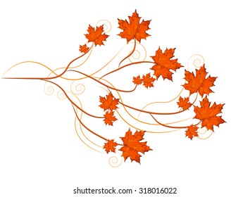 Maple leaves vector, autumn theme with branches and swirls