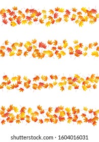 Maple leaves vector background, autumn foliage on white graphic design. Canadian symbol maple red orange yellow dry autumn leaves. Beautiful tree foliage november seasonal background pattern.