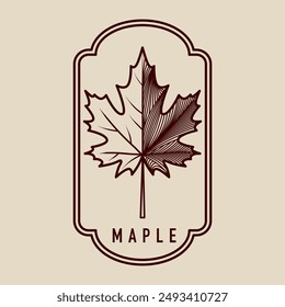 Maple line art logo simple emblem vector illustration. Modern minimalist aesthetic line art elements vector frame 