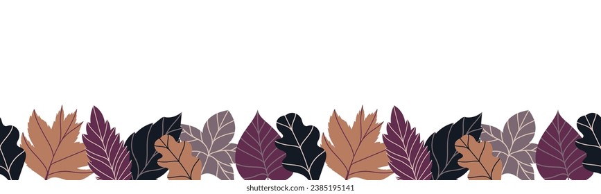 maple, oak, birch leaves. Seamless border with vector illustration in cozy autumn colors. Frame for scrapbooking, textile or book covers, wallpapers, design, graphic art, printing, hobby, invitation