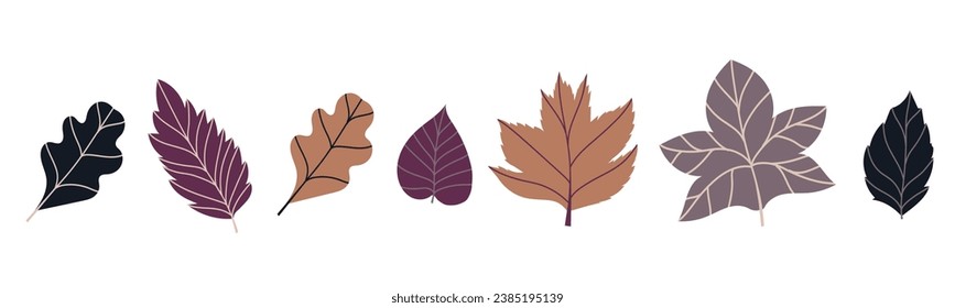 arce, roble, hojas de abedul. Conjunto de ilustraciones vectoriales en colores acogedores de otoño. Objetos aislados para la reserva de recortes, cubiertas textiles o de libros, papel pintado, diseño, arte gráfico, impresión, hobby, invitación.