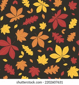 Maple, oak and chestnut fall leaves seamless pattern