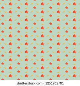 Maple and oak leaves small motif Autumn seamless pattern half drop repeat type