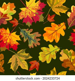 Maple and oak leaves vector seamless pattern. Autumn background.