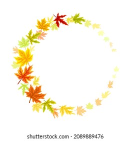 Maple Palmate Leaves of Bright Autumn Colour Arranged in Decorative Border Line Vector Illustration