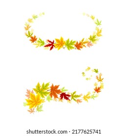 Maple Palmate Leaves of Bright Autumn Colour Arranged in Decorative Swirling Line Vector Set