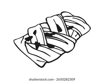 Maple Pecan Puff Pastry Braid. Black and white hand-drawn bakery illustration