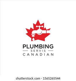 Maple Plumbing Logo Nature Design vector illustration. Canadian Plumbing Logo Design Template. Plumbing Logo Template Design Vector