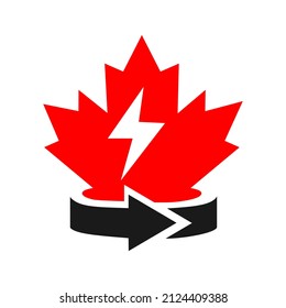 Maple Power Logo Design. Canadian Power Logo. Red Maple Leaf with Power Vector