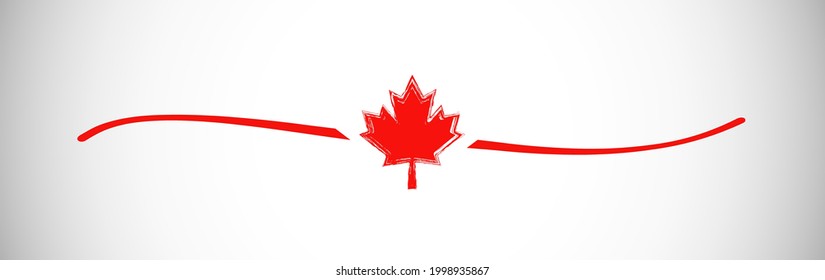 Maple red leaf in hand drawn art style with cute sketch lines. Isolated abstract graphic design template. Divider doodle, stroke shape. Creative elements for Canada Day congrats. Decorative symbol.