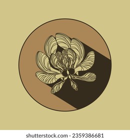 Maple seed logo with shadow. Vector images of natural elements on a brown background for eco design. Linear drawing of a maple lionfish. Autumn mood.