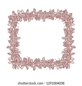 Maple seeds square frame in burgundy colors isolated on white background, stock vector illustration for design and decoration, cards and invitations
