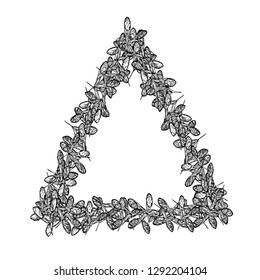 Maple seeds triangular frame in black isolated on white background, stock vector illustration for design and decoration, cards and invitations