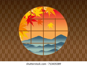 Maple seen from the window, illustration of autumn images, Japanese style, Japan, background image, vector data