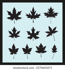 Maple silhouette set Clipart on a hex color background