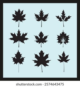 Maple silhouette set Clipart on a hex color background