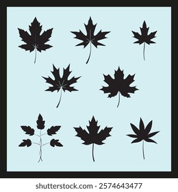 Maple silhouette set Clipart on a hex color background