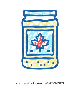 Vector de boceto de icono de garabato de botella de azúcar de arce. Muestra de botella de azúcar de arce. Ilustración de símbolo aislado