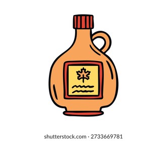 Ahornsirupflasche, gemütlich handgezeichnete Doodle-Stil. Vektorgrafik.