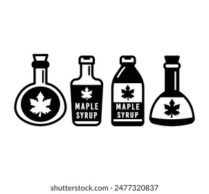 maple syrup bottle glass drink icons vector design black white simple flat illustration sets