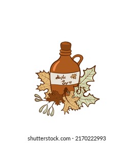 Maple syrup bottle with maple's leaves 