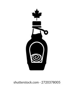 Ilustración vectorial de la botella del jarabe de arce, silueta canadiense de la botella del jarabe con el icono de la hoja de arce para la marca de la comida