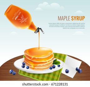 Maple syrup concept with table pancakes and berries cartoon vector illustration 