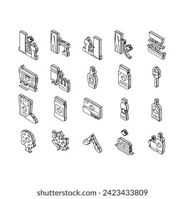 Jarabe de arce Delicioso Iconos isométricos líquido conjunto. Sap Para Recogida, Equipo Para Filtración Y Embotellamiento En Línea De Transportador De Fábrica. Sabroso Ingrediente Dulce Para El Color Del Panqueque .