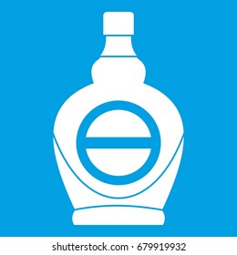 Maple syrup in glass bottle icon white isolated on blue background vector illustration