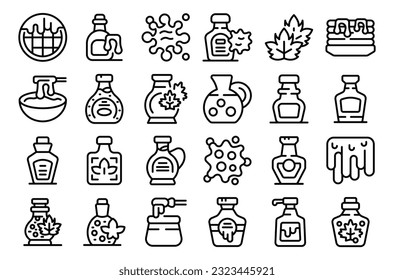 Maple syrup icons set outline vector. Stack kitchen. Leaf cookery