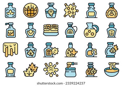 Los iconos de jarabe de arce establecen el vector de contorno. Cocina apilada. Cocina de hoja color delgado plano sobre blanco