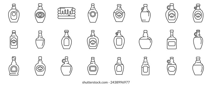 Los iconos de jarabe de arce establecen el vector de contorno. Pila de cocina. Plato de cocina dulce