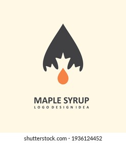 Maple syrup logo design idea with syrup drop and maple leaf in negative space. Symbol template. Vector icon.