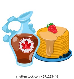 Maple syrup and pancakes, traditional Canadian dish.