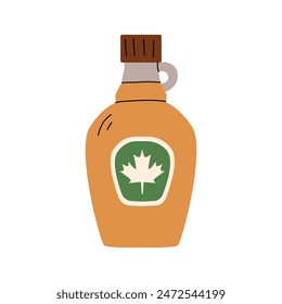 Maple syrup. Traditional Canadian food.  Vector illustration. White isolated background. 