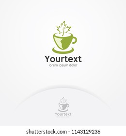 Maple tea logo, Vector symbol of tea health drink with leaves. Green tea vector logo template