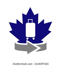 Maple Travel Bag Logo Design. Canadian Travel Logo. Red Maple Leaf with Travel Bag Vector