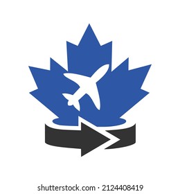 Maple Travel Logo Design. Canadian Travel Logo. Red Maple Leaf with Airplane Vector