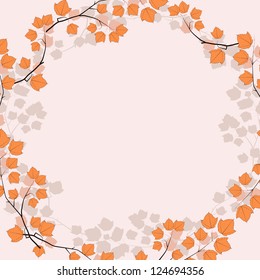 Maple tree branch. Circle background.